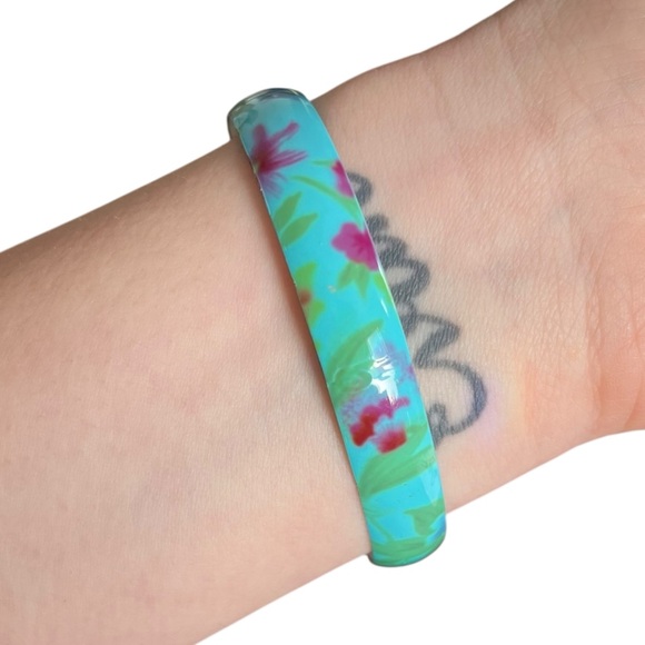 🍭5 for $20🍭 Robin Egg Blue Watercolor Flower Metal Bangle Bracelet CC - Picture 3 of 7